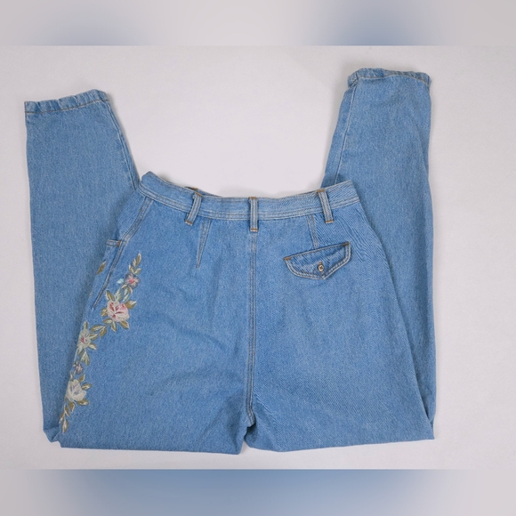 Together Vintage 90s Light Wash Embroidered Floral Tapered Jeans Women's 30x30 - Picture 3 of 12